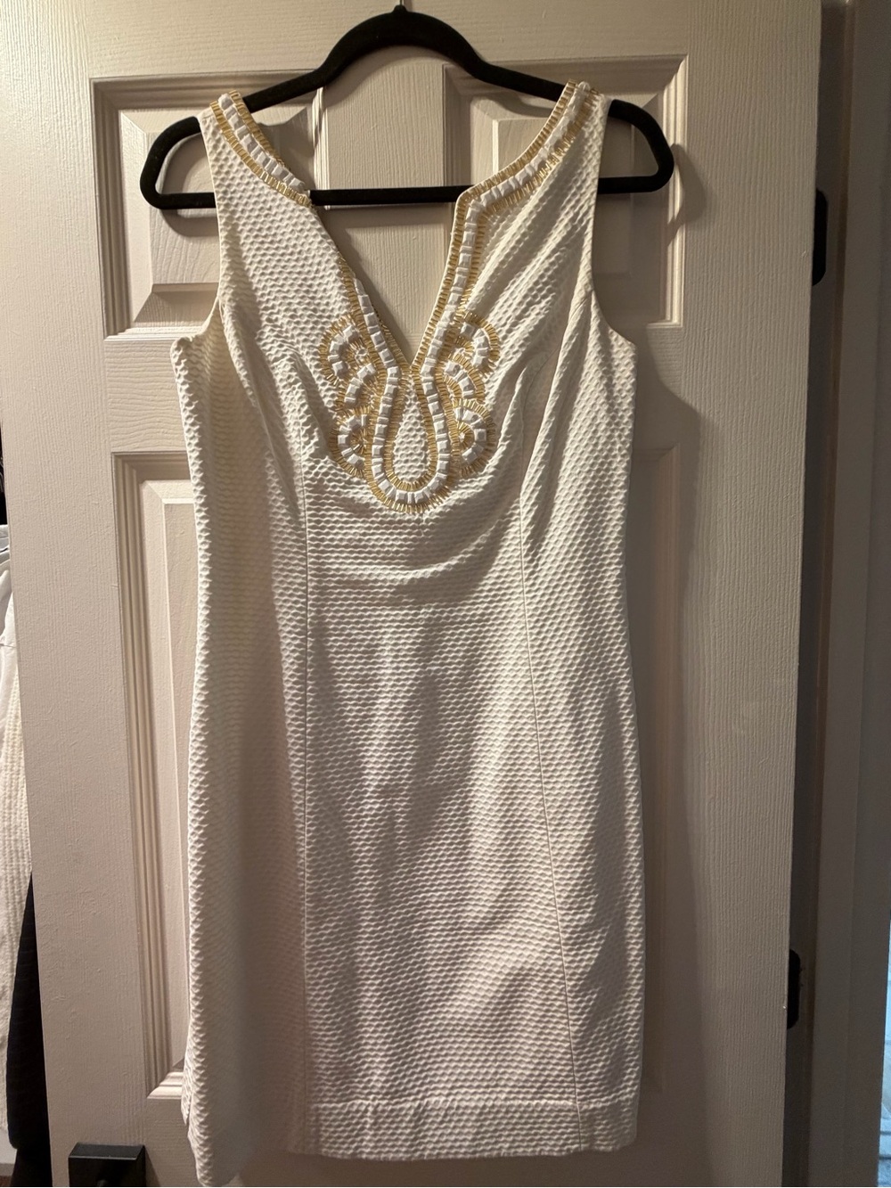 Lilly Pulitzer White Textured Dress with Gold and White Beading